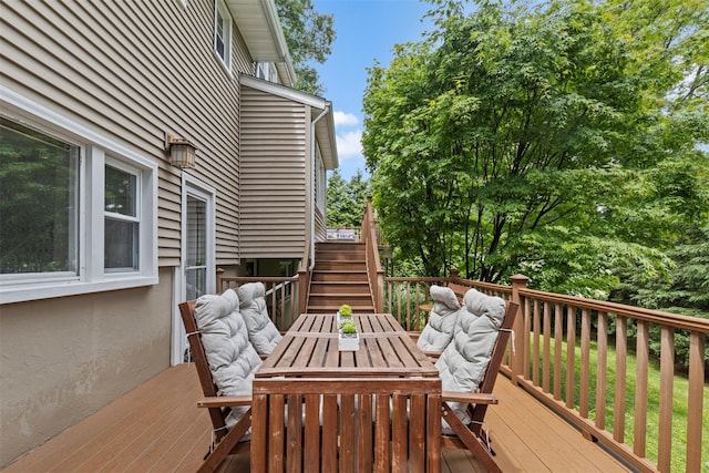 8 Sylvan Ln, Scarsdale, NY 10583 - wooden deck featuring outdoor dining space and stairs