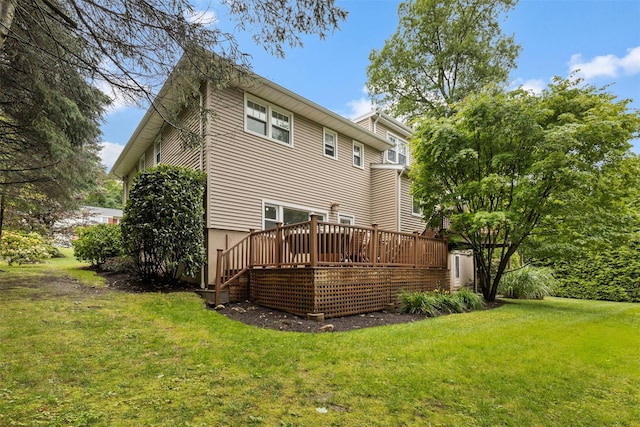 8 Sylvan Ln, Scarsdale, NY 10583 - back of house featuring a deck, a yard, and stairs