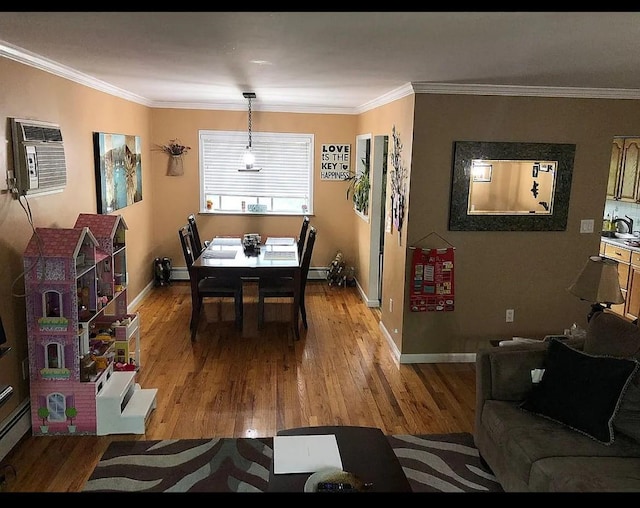 3 Malmac Ct, West Islip, NY 11795 - dining room with light wood-style floors, crown molding, and a wall mounted AC
