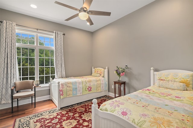 3747 Purchase St, Purchase, NY 10577 - bedroom featuring wood finished floors, ceiling fan, and recessed lighting