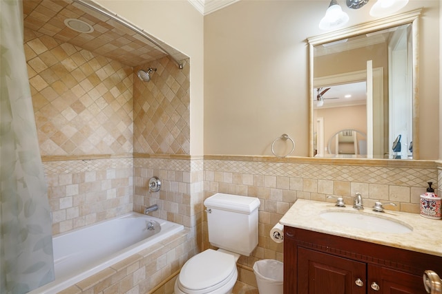 3747 Purchase St, Purchase, NY 10577 - full bath with crown molding, tiled shower / bath, vanity, and tile walls