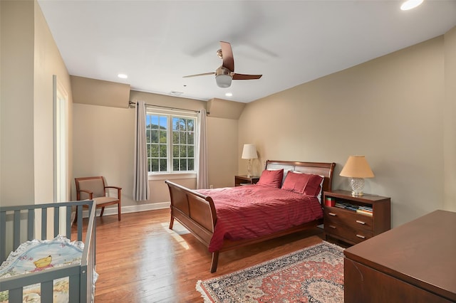 3747 Purchase St, Purchase, NY 10577 - bedroom with light wood-style floors, a ceiling fan, and recessed lighting