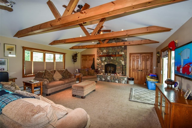 805 Canal Rd, Mount Sinai, NY 11766 - carpeted living area with a stone fireplace and a baseboard radiator