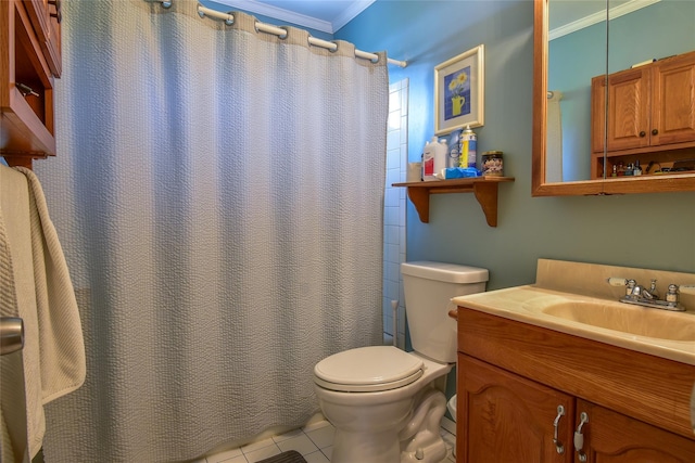 805 Canal Rd, Mount Sinai, NY 11766 - bathroom with ornamental molding, vanity, tile patterned floors, and curtained shower
