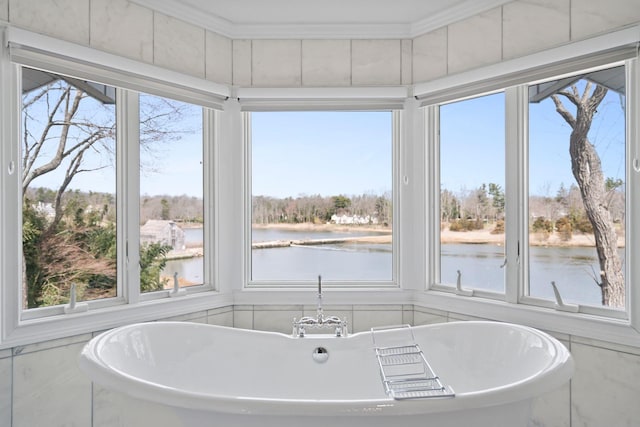 8 Pippin Ln, Lloyd Harbor, NY 11743 - bathroom featuring a water view and a freestanding tub