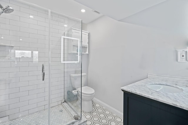 8 Pippin Ln, Lloyd Harbor, NY 11743 - full bath with vanity, a stall shower, tile patterned floors, and recessed lighting