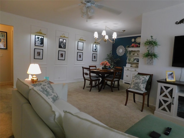 1879 Crompond Rd Unit # D15, Peekskill, NY 10566 - living room with light colored carpet, a chandelier, and ceiling fan