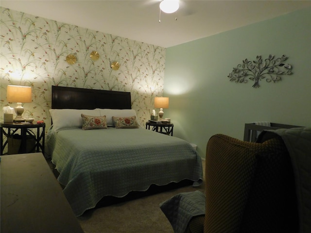 1879 Crompond Rd Unit # D15, Peekskill, NY 10566 - bedroom featuring wallpapered walls, carpet floors, and a ceiling fan