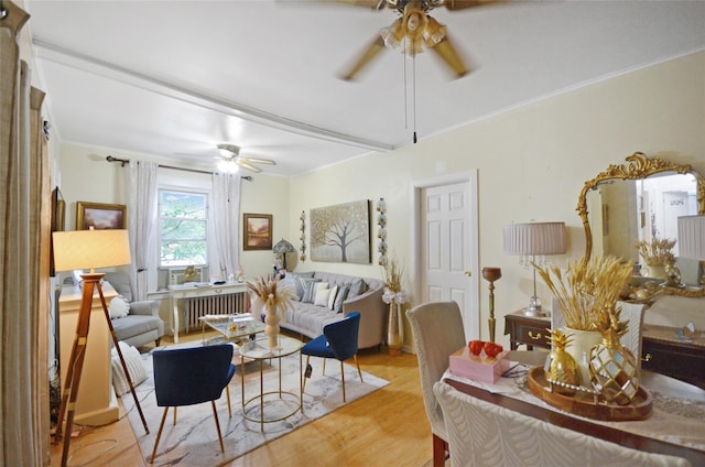 3070 Lasalle Ave, Bronx, NY 10461 - living area featuring a ceiling fan, wood finished floors, and ornamental molding