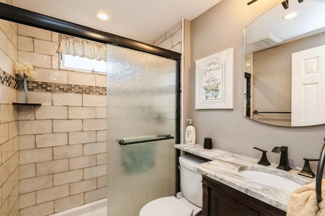2209 Post St, East Meadow, NY 11554 - full bath featuring vanity, a tile shower, and recessed lighting