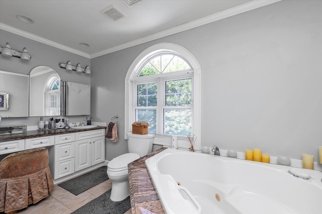 1277 Jerusalem Ave, Merrick, NY 11566 - full bathroom featuring vanity, a whirlpool tub, tile patterned flooring, and crown molding