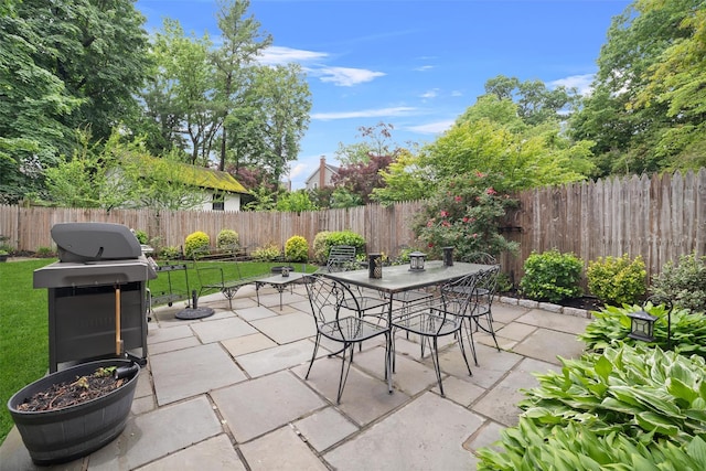 10 Wiltshire St, Bronxville, NY 10708 - fenced backyard with a patio area, outdoor dining space, and grilling area