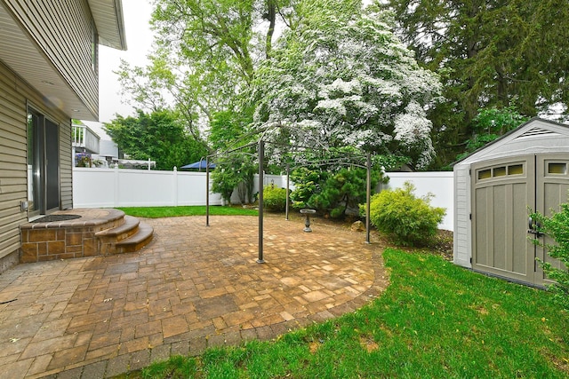 36 Dawes Ave, Syosset, NY 11791 - fenced backyard featuring a shed and a patio