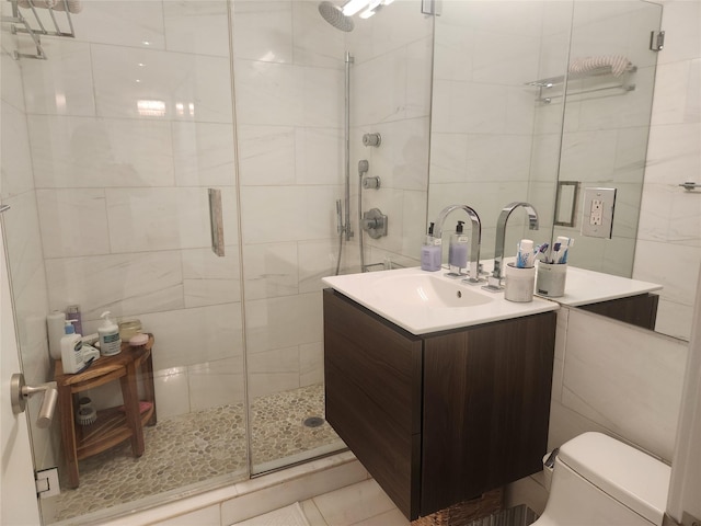 18-05 215th St Unit 2G, Bayside, NY 11360 - full bathroom with tile walls, a shower stall, and vanity