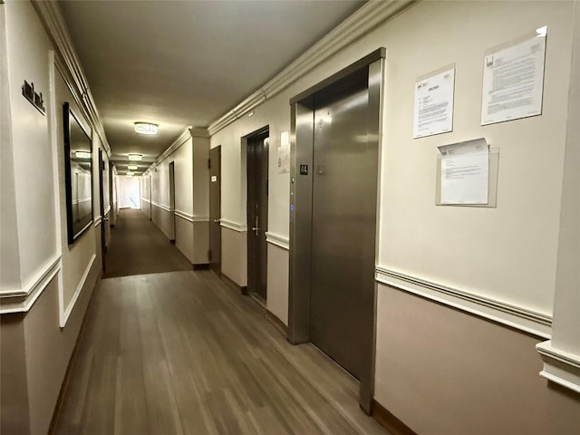 58-03 Calloway St Unit 3Ee, Corona, NY 11369 - hallway featuring wood finished floors, elevator, and crown molding