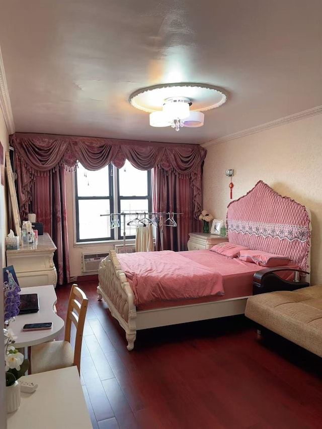 7806 46 Unit 7A, Elmhurst, NY 11373 - bedroom featuring crown molding, wood finished floors, and a wall mounted AC