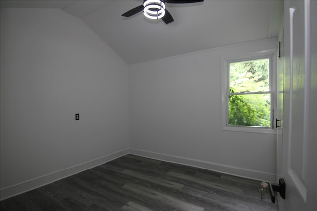 191 Sylvan Lake Rd Unit 1, Hopewell Junction, NY 12533 - spare room featuring a ceiling fan, lofted ceiling, and dark wood-style floors