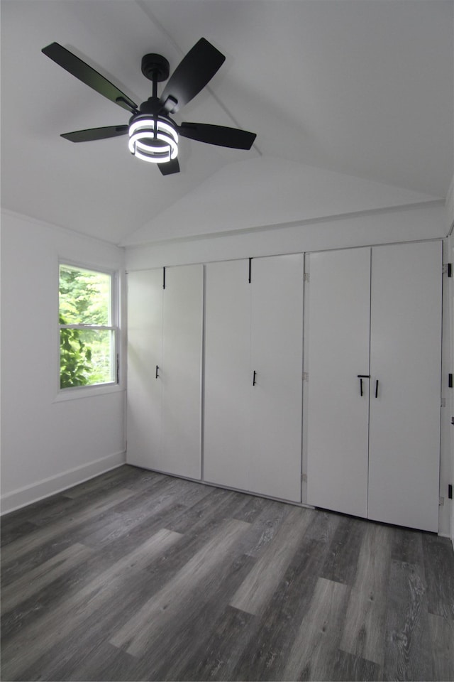 191 Sylvan Lake Rd Unit 1, Hopewell Junction, NY 12533 - unfurnished bedroom featuring lofted ceiling, wood finished floors, and a ceiling fan