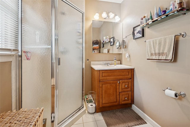40 Dillmont Dr, Smithtown, NY 11787 - bathroom with tile patterned floors, a stall shower, and vanity