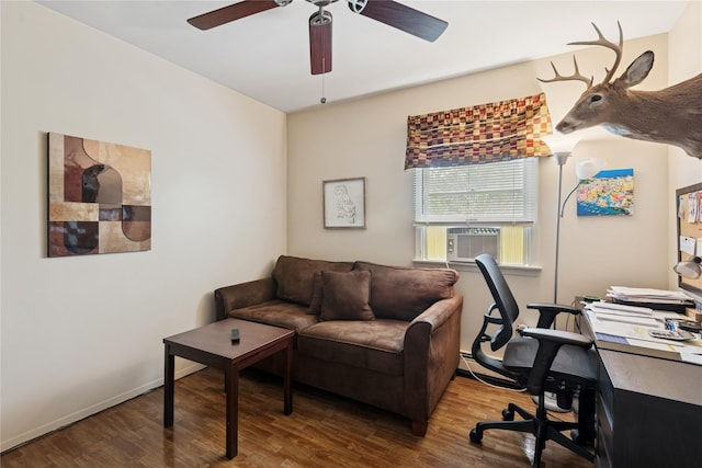 40 Dillmont Dr, Smithtown, NY 11787 - office area featuring ceiling fan, wood finished floors, and cooling unit