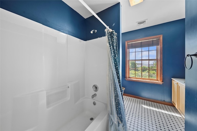 2706 Sound Ave, Calverton, NY 11933 - bathroom with shower / bathtub combination with curtain and vanity