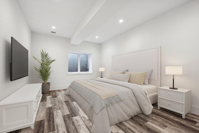 10 Broadwood Ct, Wainscott, NY 11975 - bedroom with wood finished floors, recessed lighting, and beamed ceiling