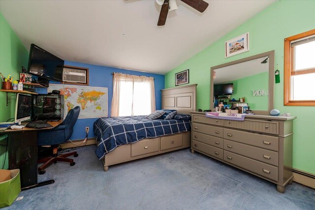 686 Barnes Ave, Baldwin, NY 11510 - bedroom featuring carpet flooring, lofted ceiling, a baseboard radiator, an AC wall unit, and a desk