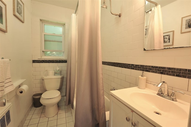 129-1 S Highland Ave Unit B6, Ossining, NY 10562 - bathroom with tile walls, tile patterned floors, vanity, shower / tub combo with curtain, and tasteful backsplash