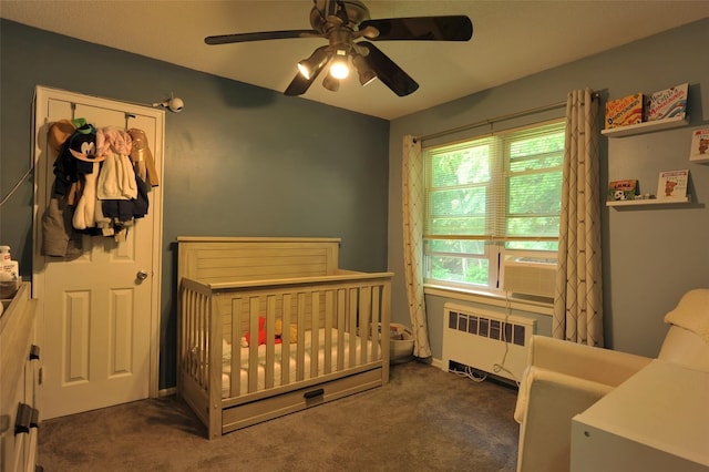 129-1 S Highland Ave Unit B6, Ossining, NY 10562 - bedroom with radiator heating unit, carpet flooring, a nursery area, and a ceiling fan