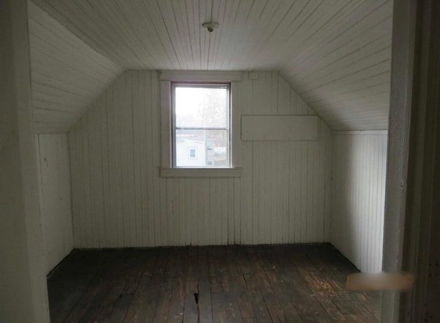 306 Church St, Poughkeepsie, NY 12601 - additional living space with dark wood-type flooring, vaulted ceiling, wooden walls, and wood ceiling