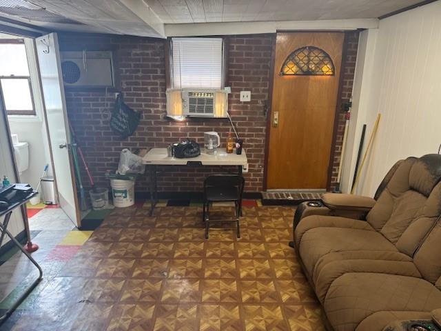 33-42 70th St, Jackson Heights, NY 11372 - living area with cooling unit and brick wall