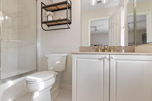 62 Hamlet Dr, Commack, NY 11725 - full bathroom featuring vanity, shower / bath combination with glass door, tile patterned flooring, and a ceiling fan
