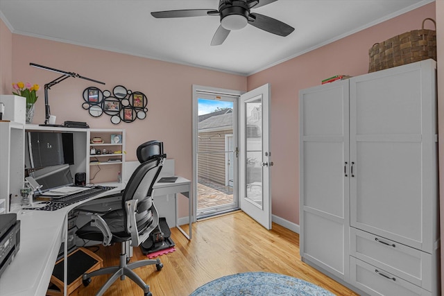 115 W Granada Ave, Lindenhurst, NY 11757 - home office featuring light wood-type flooring, crown molding, and ceiling fan
