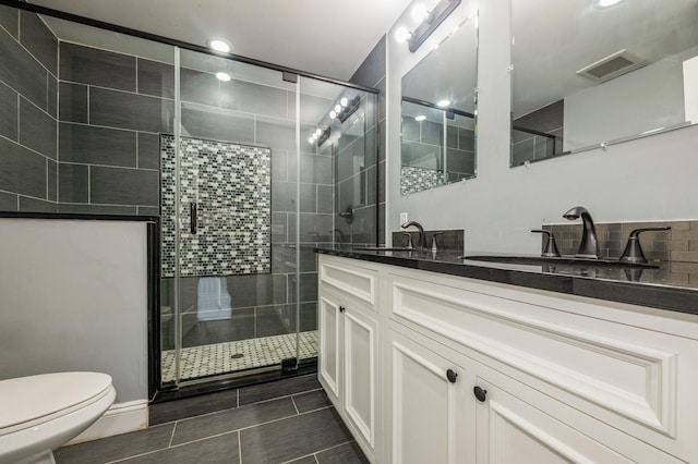413 Robyn Pl, East Meadow, NY 11554 - bathroom with double vanity, a stall shower, tile patterned flooring, and recessed lighting