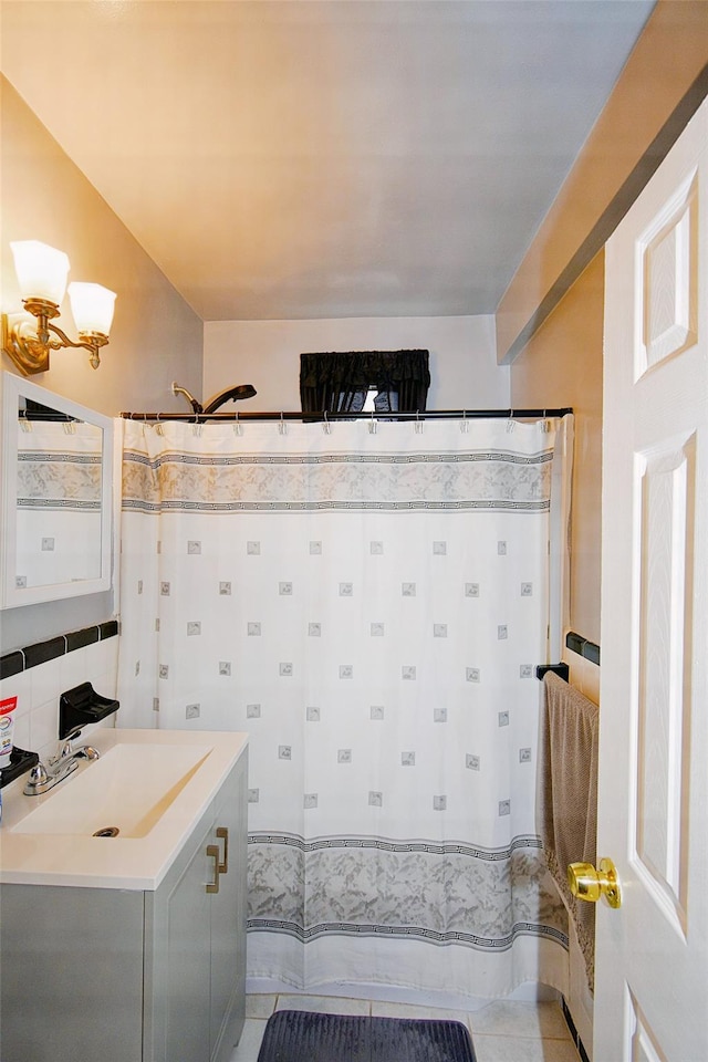 770 Bronx River Rd Unit A53, Bronxville, NY 10708 - bathroom featuring vanity, a chandelier, and tile patterned floors