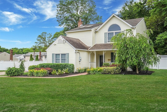 6 Center St, Ronkonkoma, NY 11779 - view of front of property with a chimney, roof with shingles, and a porch