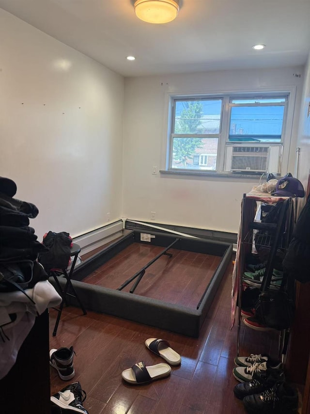 58-13 150th St, Flushing, NY 11355 - workout room featuring hardwood / wood-style flooring, cooling unit, and recessed lighting