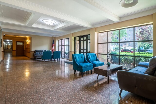 625 Gramatan Ave Unit 6L, Fleetwood, NY 10552 - community lobby featuring beamed ceiling, crown molding, and coffered ceiling