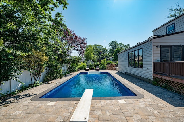 805 Arlington Rd, West Babylon, NY 11704 - view of pool featuring a diving board, a patio, and a fenced backyard