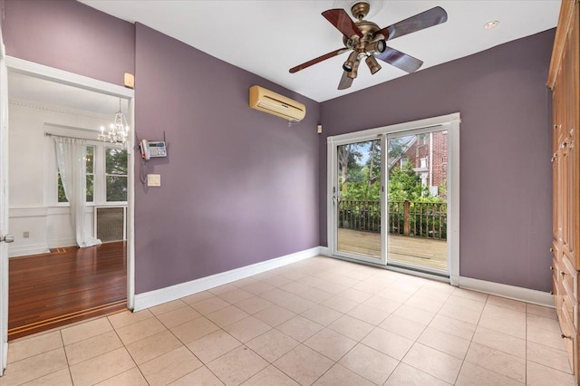 345 Broadway, Lawrence, NY 11559 - spare room featuring a wall mounted AC, a ceiling fan, light tile patterned flooring, and a chandelier