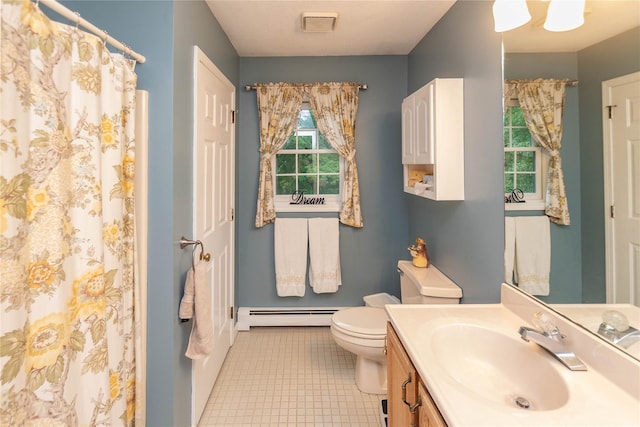 25 Briarwood Dr, Wappingers Falls, NY 12590 - full bathroom with vanity, healthy amount of natural light, a baseboard heating unit, and curtained shower