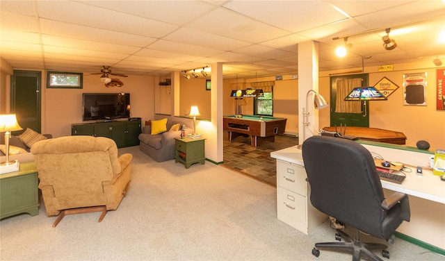 25 Briarwood Dr, Wappingers Falls, NY 12590 - office space with billiards, a paneled ceiling, and light colored carpet