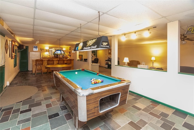 25 Briarwood Dr, Wappingers Falls, NY 12590 - game room with a drop ceiling, billiards, a bar, and rail lighting