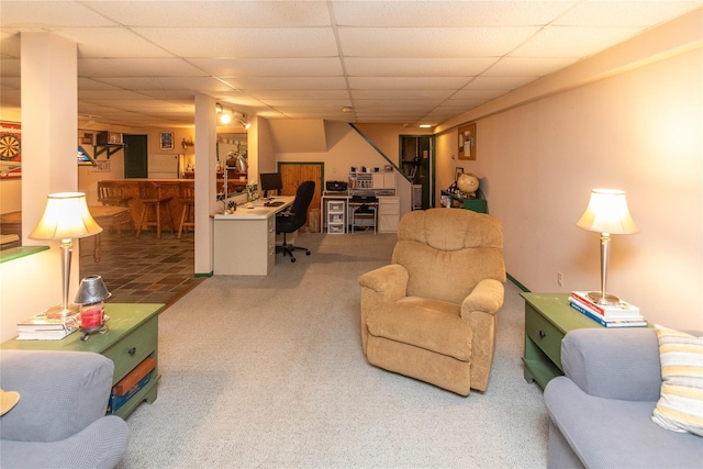 25 Briarwood Dr, Wappingers Falls, NY 12590 - living room with a dry bar, carpet floors, and a paneled ceiling