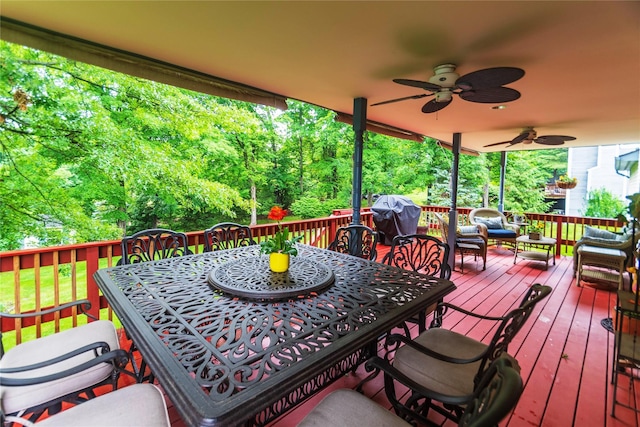 25 Briarwood Dr, Wappingers Falls, NY 12590 - deck with outdoor dining space, a ceiling fan, grilling area, and outdoor lounge area