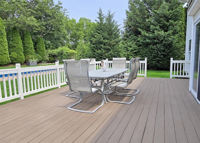 8 Long House Way, Commack, NY 11725 - wooden deck featuring outdoor dining area, a yard, and a pool