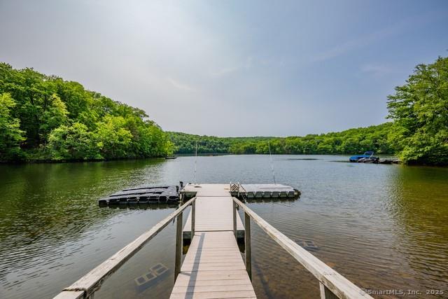 218 Kuhne Rd, Call Listing Agent, CT 06488 - dock area with a water view and a forest view