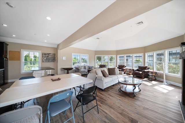 105 Captain S Way, Copiague, NY 11726 - living room with dark wood-style flooring and recessed lighting