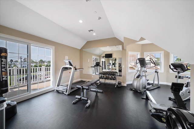 105 Captain S Way, Copiague, NY 11726 - workout area with lofted ceiling and recessed lighting
