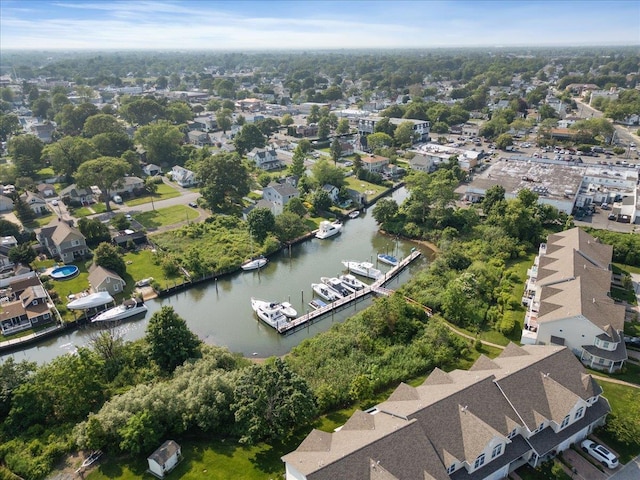 105 Captain S Way, Copiague, NY 11726 - aerial perspective of suburban area featuring a large body of water